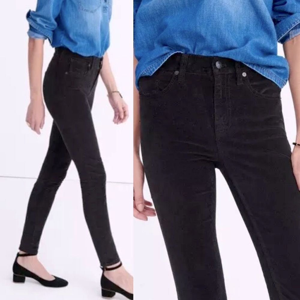 Madewell 9" High Riser Skinny Jeans Dress Pants Black Velvet Stretch Thick 27